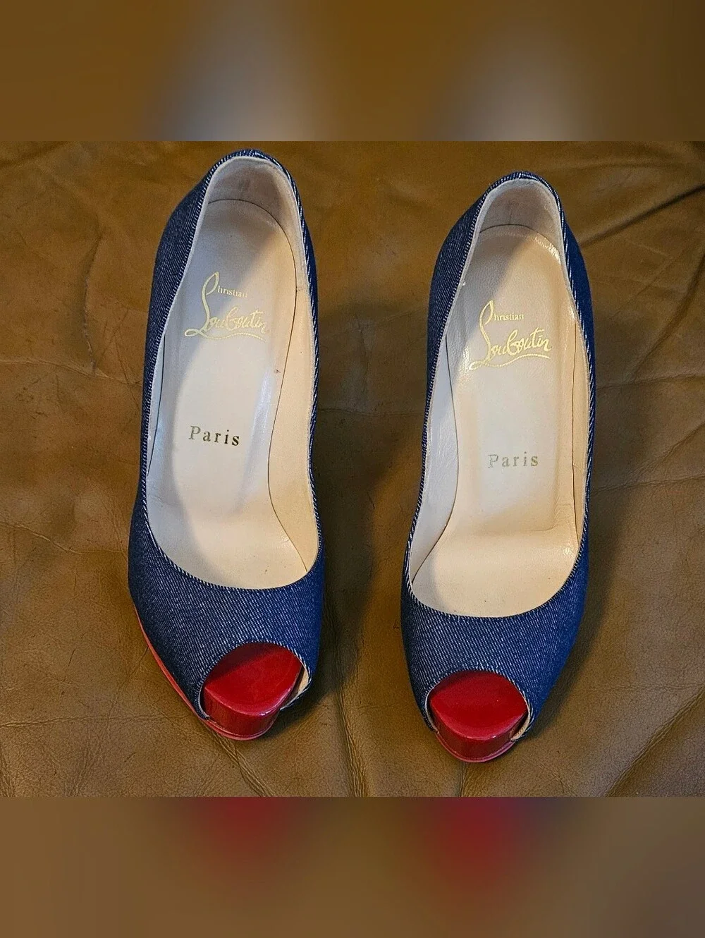 Christian Louboutin Denim Peep-Toe Platform Pump Heels Size 4 US